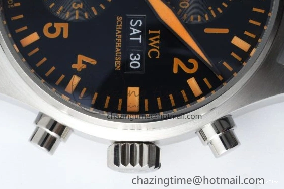 MIROTIME 0118 Pilot Chrono SS AZF 1:1 Best Edition Black Dial Orange Markers on Brown Leather Strap A EasyCare 7065